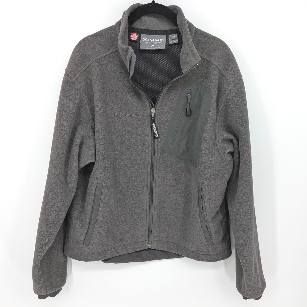 Simms Fishing Jacket Mens‎ Medium Green Full Zip Fleece Wind Stopper Outdoors